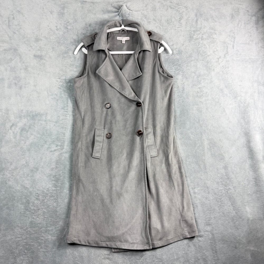 Sincerely Jules Womens M Grey Faux Suede Trench Vest Sleeveless Longline Utility